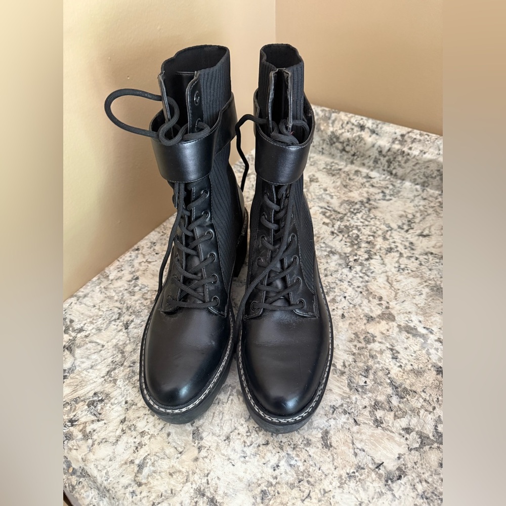 Calvin Klein Black Lace-Up Moto Boots